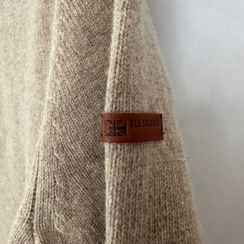 Ben Sherman Quarter Zip Sweater Pullover Ribbed Knit Wool Blend Beige Men Medium - Picture 4 of 13